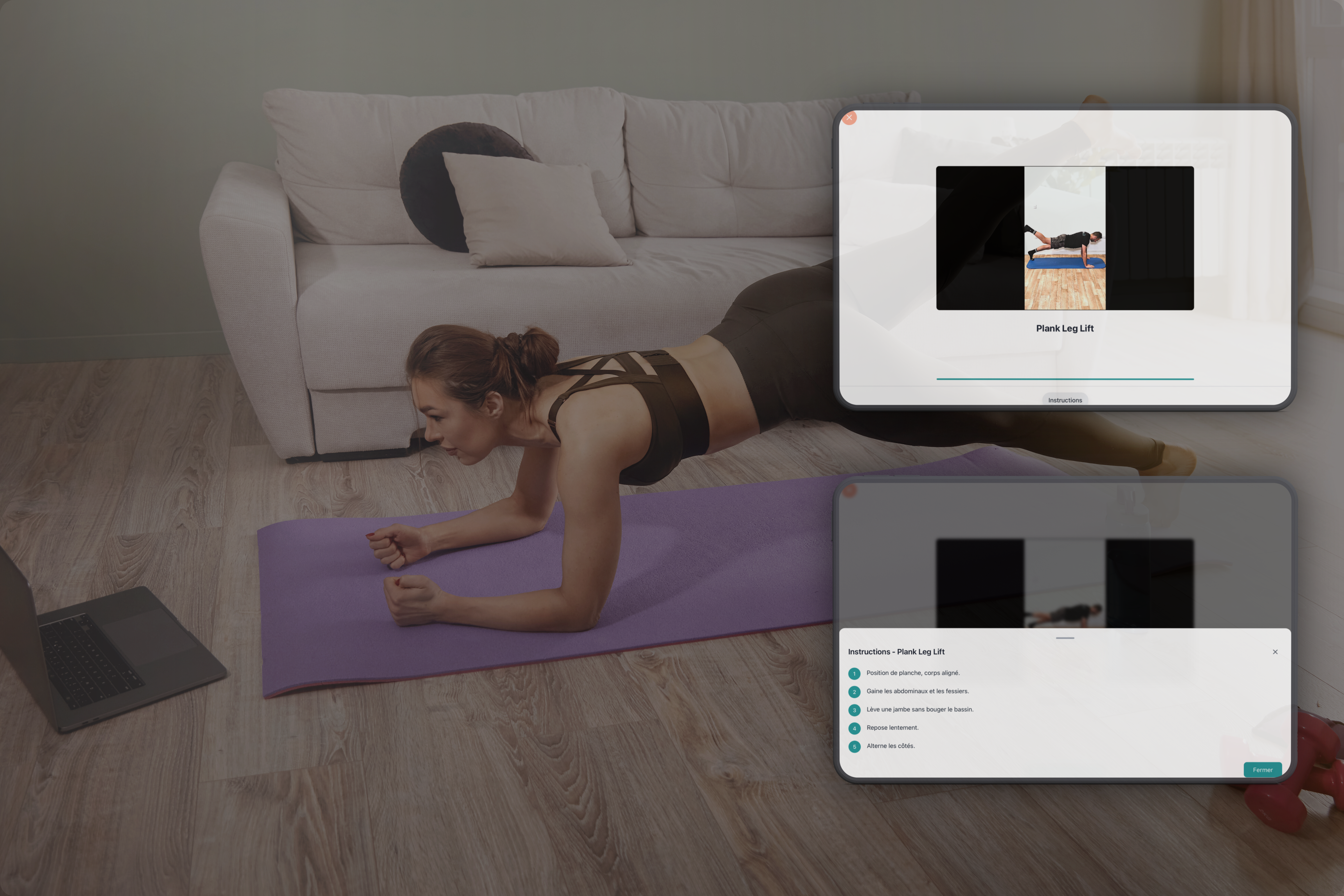 Interface de l'application patient KineHub pour le suivi des exercices de rééducation